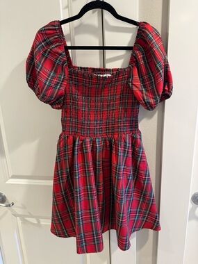 Altar'd State Red Plaid Smocked Mini Dress